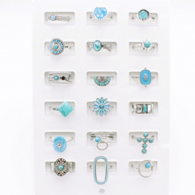 Pack 18 bagues acier inoxydable - argenté bleu